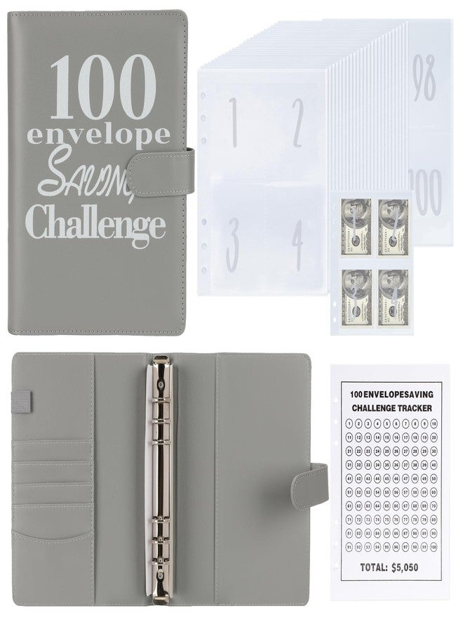 NICOOTH 100 Envelopes Money Saving Challenge Money Saving Binder 100 Envelope Challenge Binder Savings Binder Envelope A5 Savings Challenge Book (A5full Grey) - Image 1