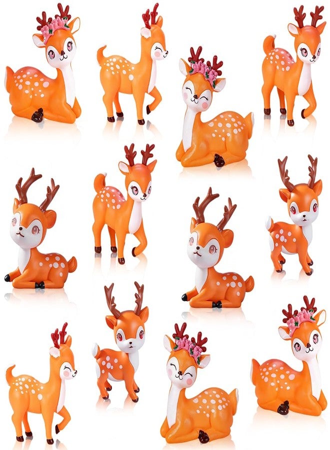 AWEELON 12Pcs Miniature Deer Figurines Forest Woodland Animal Miniatures for Crafts Fairy Garden Accessories Small Deer Ornaments Cake Toppers - Image 1
