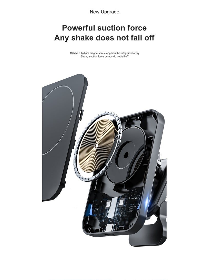 GULFLINK Wireless Car Mount Phone Charger 15W High-Speed Flash Magnetic Wireless Car Charger Black  - Image 4