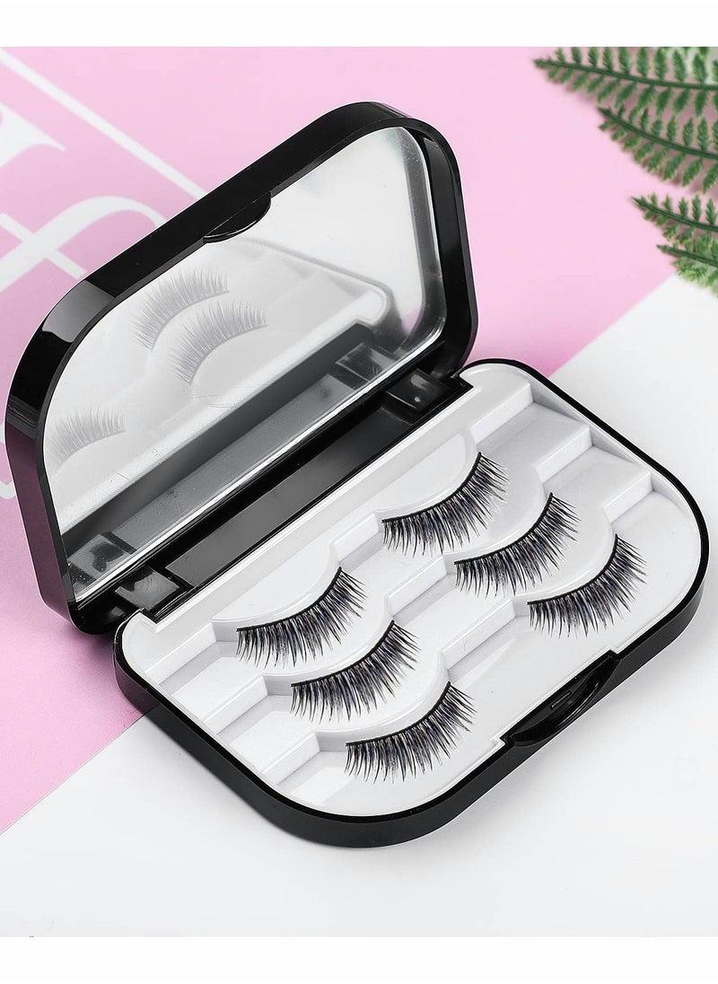 Excefore - Empty Eyelashes Storage Box, 3 Layer False Eyelash Travel Case Fake Eye Lash Organizer with Mirror Can Store 3 Pairs (Black) 2 PCS - Image 1