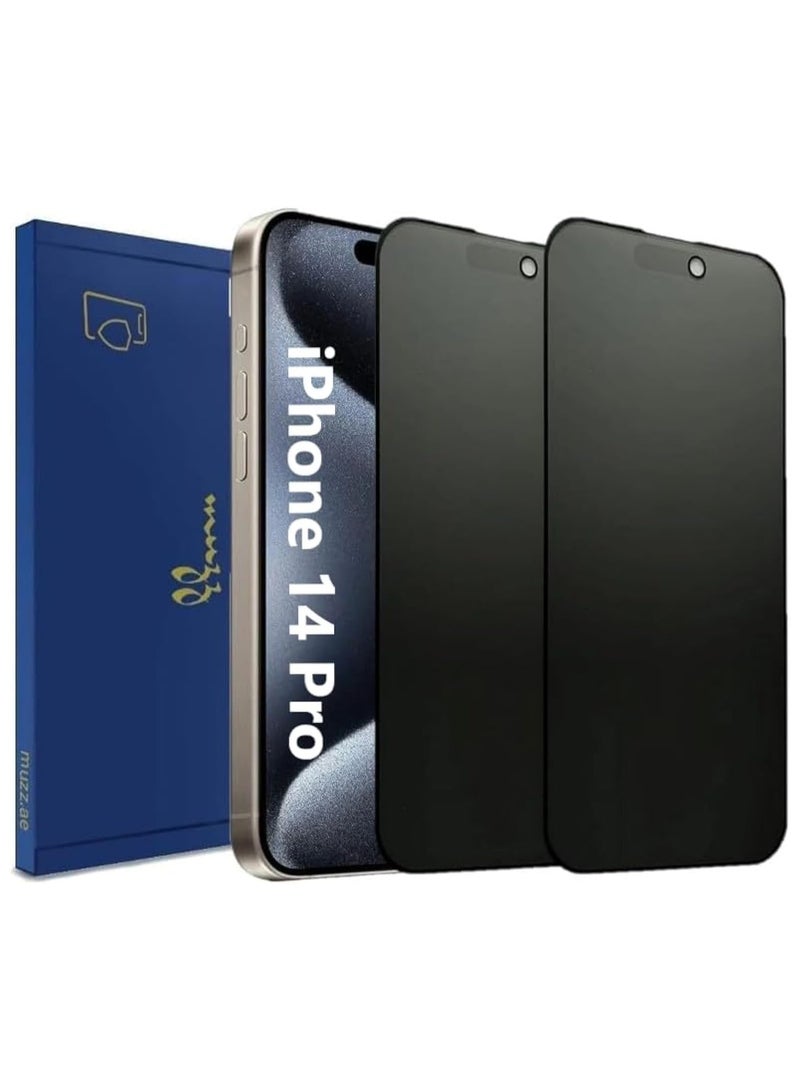 Muzz حماية شاشة سيراميك غير لامعة للآيفون 14 برو 2 قطعة، فيلم مرن مضاد للتجسس كامل اللصق (ليس زجاج) فيلم مرن مضاد للتجسس كامل اللصق (آيفون 14 برو) - Image 1