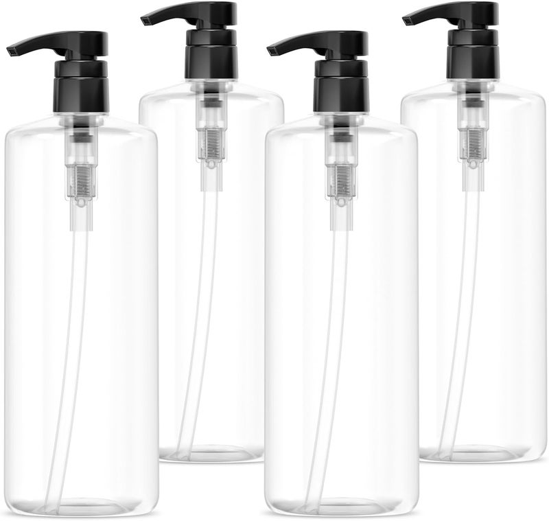 Bar5F Bar5F Empty Shampoo Bottles with Pumps (32oz/1Liter/Large) BPA-Free PETE1 Plastic Bottle Crystal-Clear (Pack of 4)