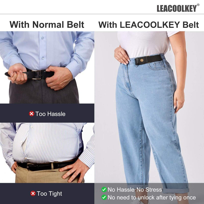 LEACOOLKEY No Buckle Stretch Belt for Women/Menâ€”2 Pack Elastic Invisible Belt for Jeans - Image 5