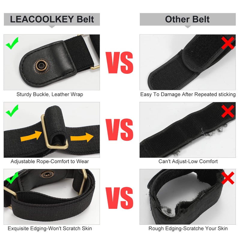 LEACOOLKEY No Buckle Stretch Belt for Women/Menâ€”2 Pack Elastic Invisible Belt for Jeans - Image 4