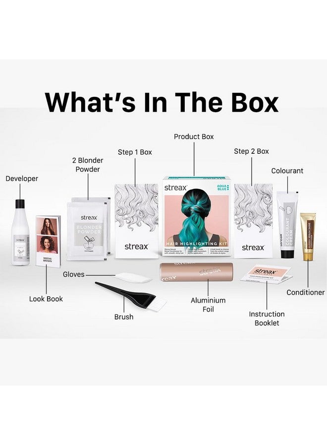 Streax Hair Colour Highlight Kit | Blue Hair Colour, Aqua Blue - Pack of 1 I Enriched with Walnut & Argan Oil I Hair Colour for Women | Rich, vibrant, Easy to use, DIY Application - Image 3