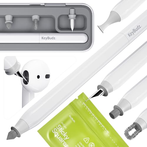 KeyBudz Air Care 20 AirPods Cleaning Kit Patented MultiTool Cleaner with Interchangeable Brush Tips for AirPods iPhone and Apple Devices with Sticky Squares Putty Hard Case and Travel Pouch - Image 1