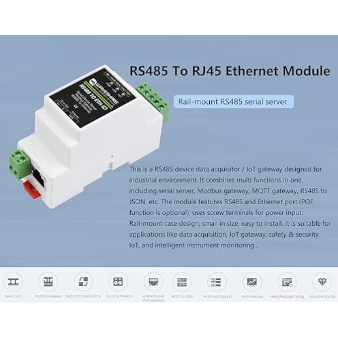 rayihni خادم تسلسلي صناعي RS485 إلى RJ45 إيثيرنت، TCP/IP إلى تسلسلي، نقل بيانات ثنائي الاتجاه RS485 ETH، دعم بوابة مودبوس مثبتة على السكك الحديدية، مصدر طاقة 6~36V، مع عزل كهربائي - Image 2