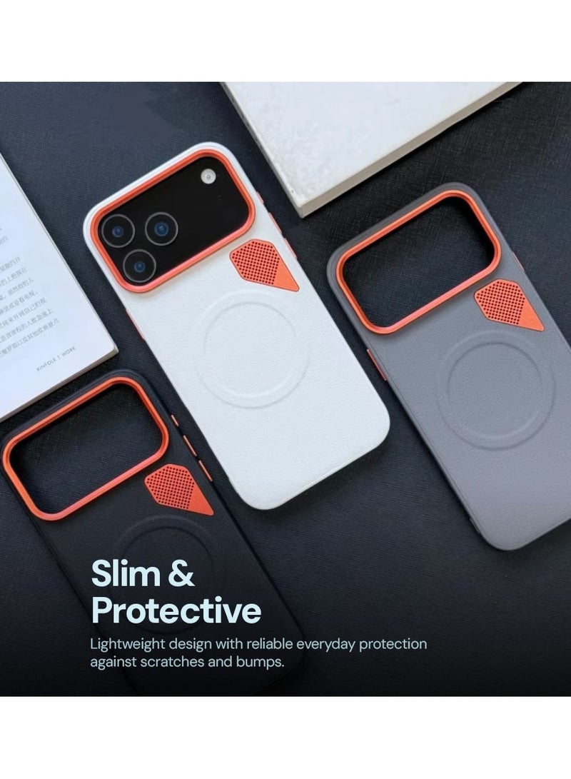 O Ozone Magnetic Matte PU Case Compatible With iPhone 17 Pro Max | Compatible with Mag-Safe|Leather Texture Armor Back Cover with Dual-Tone Matte Finish, Shock-Resistant Slim Protective Case - Image 4