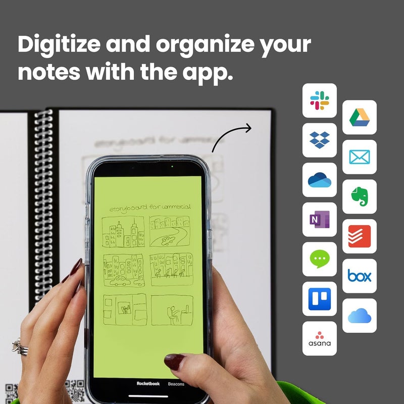 Rocketbook Core Reusable Spiral Notebook, Executive Size 6x8.8, Flow State - Dotted Pages, App-Connected, Erasable, Durable Cover, Ideal for School, Work, and Creative Projects