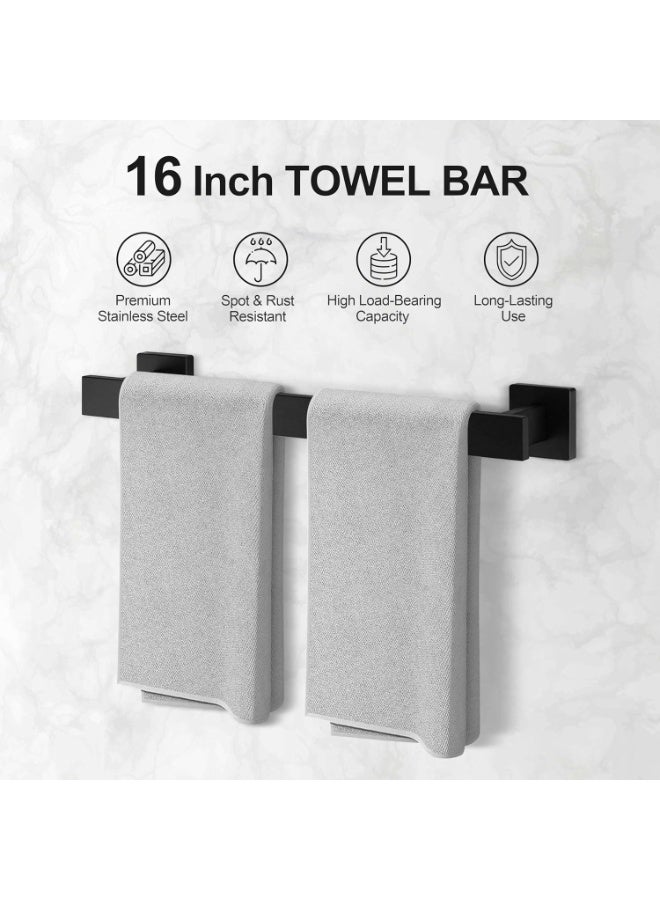 YQbest Bathroom Hardware Set of 5, Matte Black Toilet Paper Towel Holder, Stainless Steel Bathroom Accessories, Two Bath Towel Bar Hook Racks & Square Ring for Shower Room, Wall Mounted - Image 4