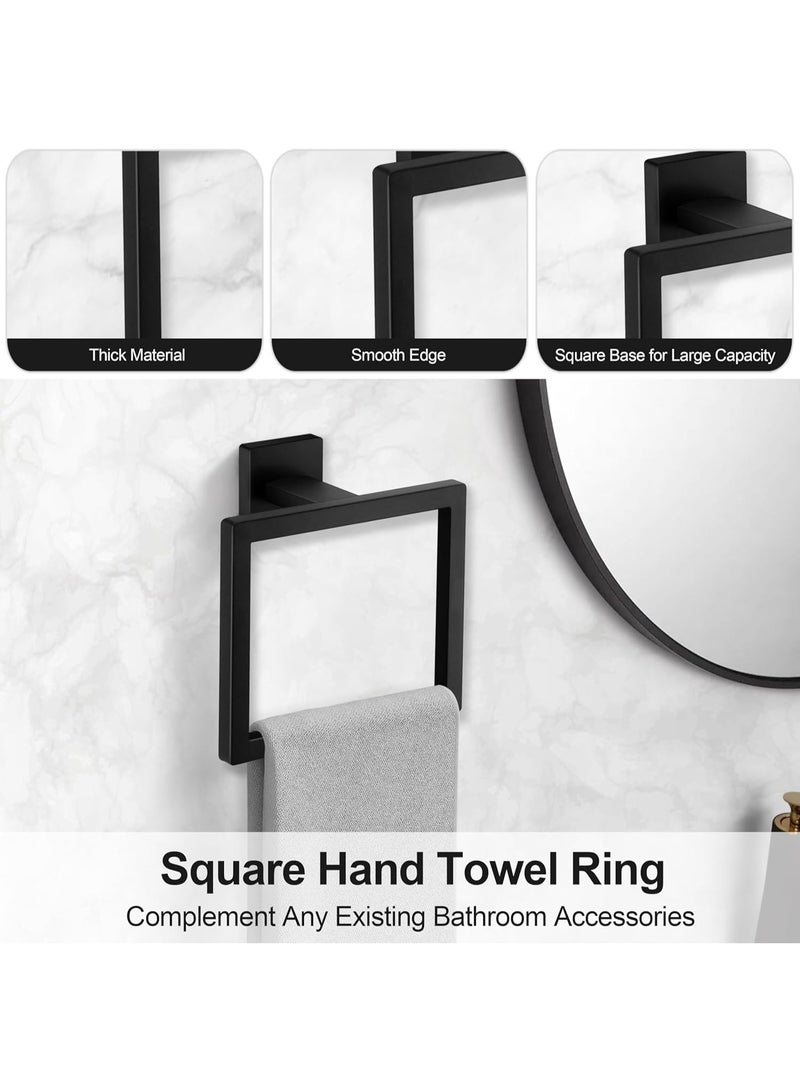 YQbest Bathroom Hardware Set of 5, Matte Black Toilet Paper Towel Holder, Stainless Steel Bathroom Accessories, Two Bath Towel Bar Hook Racks & Square Ring for Shower Room, Wall Mounted - Image 5