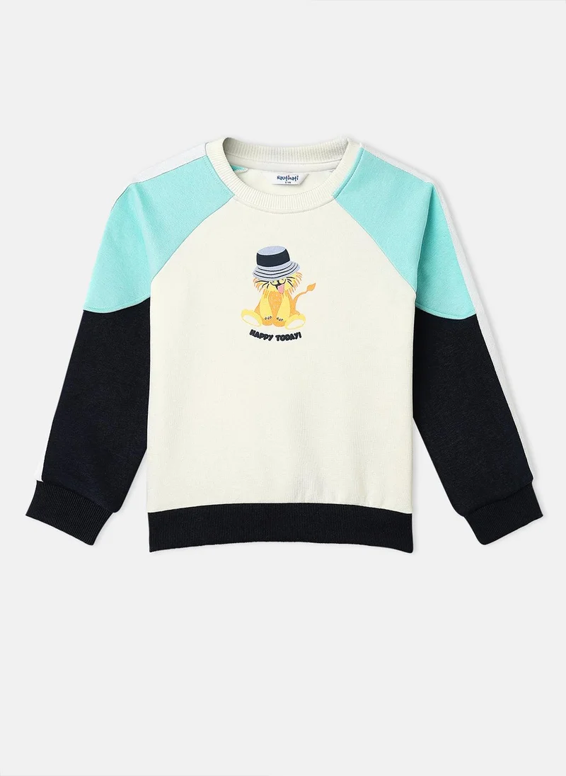 Nautinati Nautinati Boys Cat Print Fleece Round Neck Sweatshirt