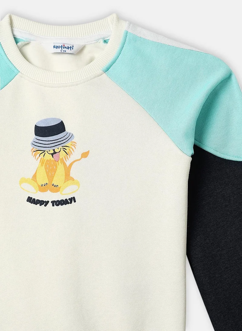 Nautinati Nautinati Boys Cat Print Fleece Round Neck Sweatshirt