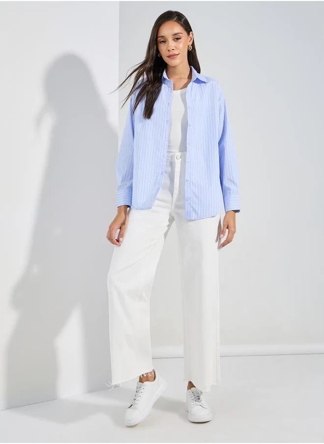 ستايلي Oversized Striped  Button Through Shirt