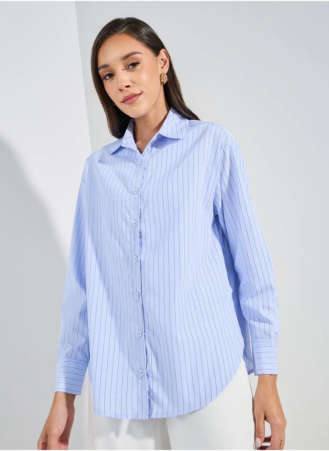 ستايلي Oversized Striped  Button Through Shirt