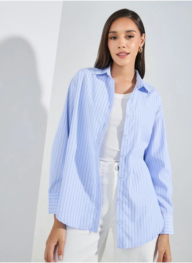 ستايلي Oversized Striped  Button Through Shirt