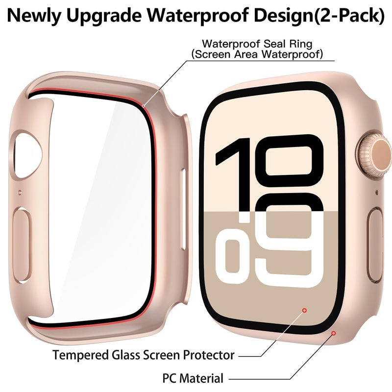 Misxi [2 Pack] Waterproof Hard Case with Tempered Glass Compatible with Apple Watch Series 11 (2025) Series 10 42mm, Overall Protective Cover for iWatch Screen Protector, 1 Rose Gold + 1 Transparent - Image 5