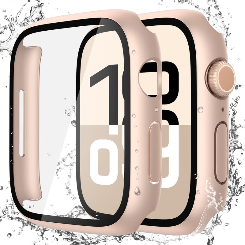 Misxi [2 Pack] Waterproof Hard Case with Tempered Glass Compatible with Apple Watch Series 11 (2025) Series 10 42mm, Overall Protective Cover for iWatch Screen Protector, 1 Rose Gold + 1 Transparent - Image 1