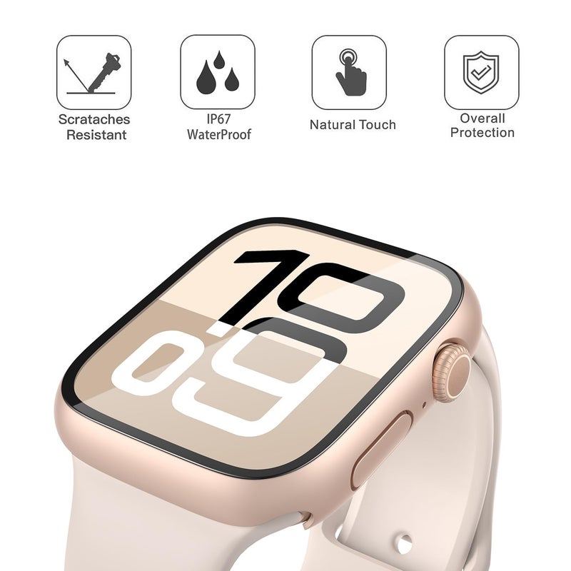 Misxi [2 Pack] Waterproof Hard Case with Tempered Glass Compatible with Apple Watch Series 11 (2025) Series 10 42mm, Overall Protective Cover for iWatch Screen Protector, 1 Rose Gold + 1 Transparent - Image 4