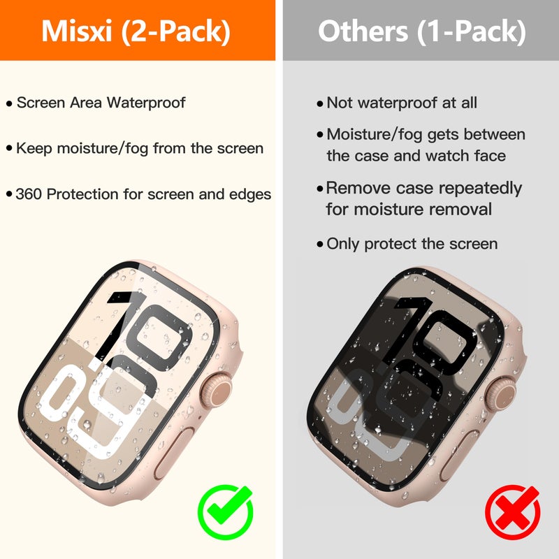 Misxi [2 Pack] Waterproof Hard Case with Tempered Glass Compatible with Apple Watch Series 11 (2025) Series 10 42mm, Overall Protective Cover for iWatch Screen Protector, 1 Rose Gold + 1 Transparent - Image 3