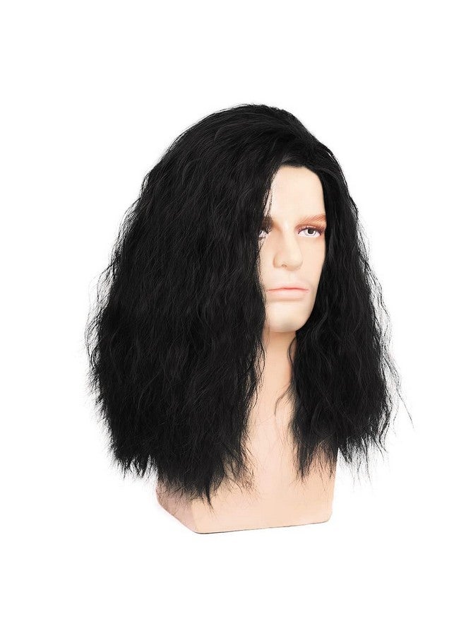 Kaneles Mens Long Curly Black Wig Side Part Fuffy 80S Rocker Wig Synthetic Hair Halloween Cosplay Anime Costume Wig For Male Guy - Image 1