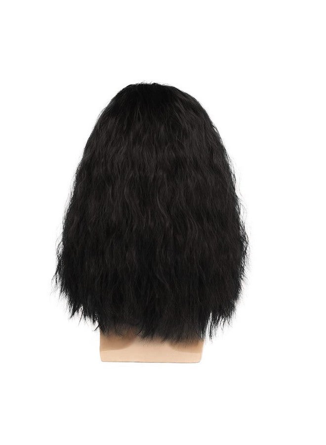 Kaneles Mens Long Curly Black Wig Side Part Fuffy 80S Rocker Wig Synthetic Hair Halloween Cosplay Anime Costume Wig For Male Guy - Image 2