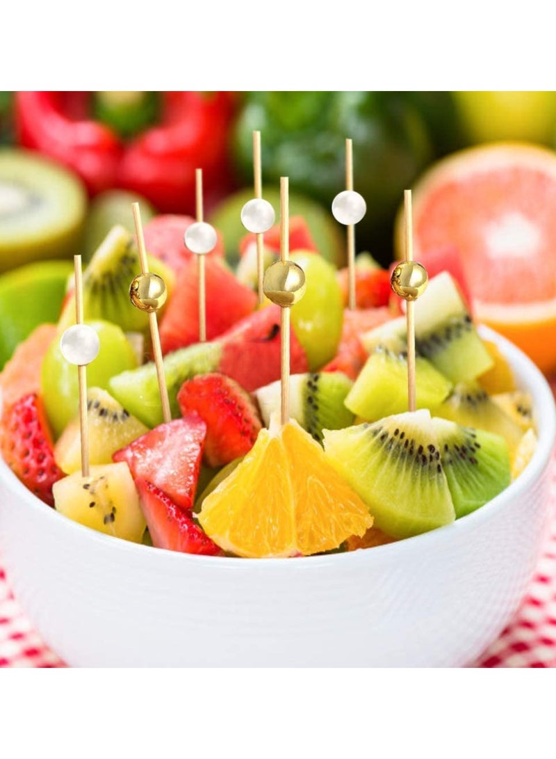 HOME ZONE 100PCS Cocktail Piece Cocktail Toothpicks for Appetizers Picks Bamboo Cocktail Skewers for Appetizers Wedding Party Toothpicks Gold Pearl Food Picks for Appetizers - Image 3