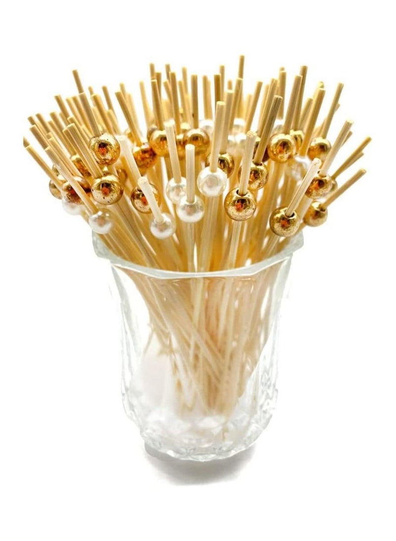 HOME ZONE 100PCS Cocktail Piece Cocktail Toothpicks for Appetizers Picks Bamboo Cocktail Skewers for Appetizers Wedding Party Toothpicks Gold Pearl Food Picks for Appetizers - Image 2