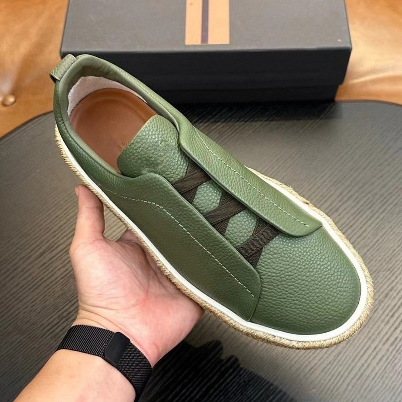 Z Family Men'S Genuine Leather Casual Shoes Spring Light Low-Top Green Sheepskin Round-Toe Adult Shoes - Image 2