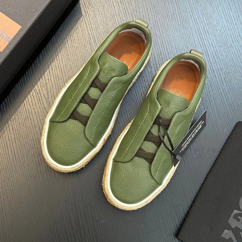 Z Family Men'S Genuine Leather Casual Shoes Spring Light Low-Top Green Sheepskin Round-Toe Adult Shoes - Image 3