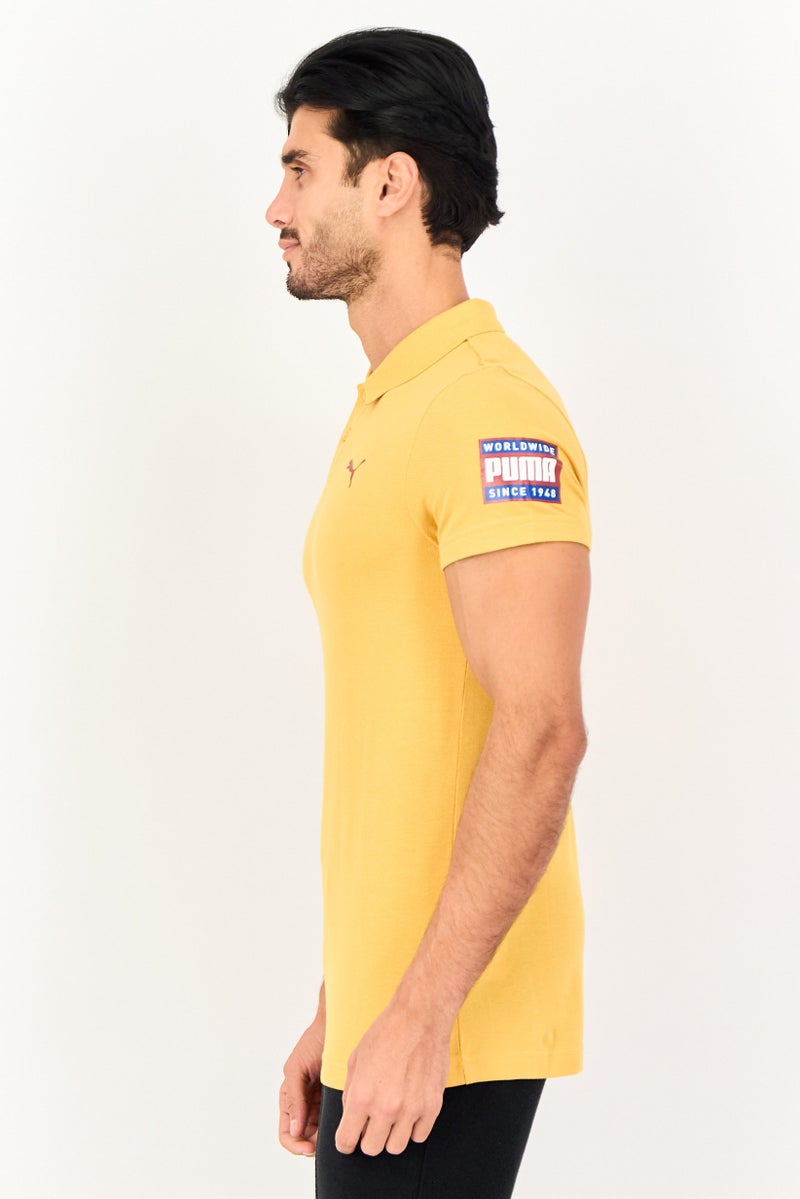 PUMA Men Slim Fit Brand Logo Short Sleeve Outdoor Polo Shirt, Yellow - Image 2