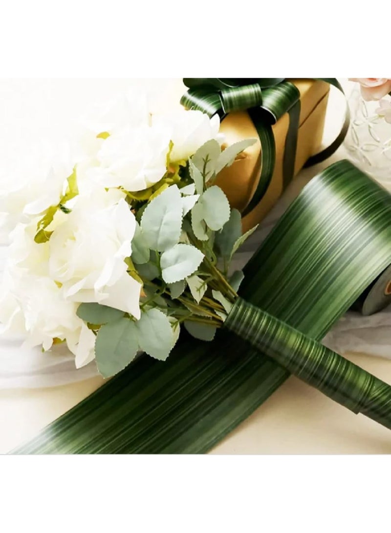 uoobox 1 Roll Aspidistra Ti Leaf Pattern Poly Satin Waterproof Ribbon 4 Inch Floral Craft Decoration (Green, 50 Yards Long) - Image 4