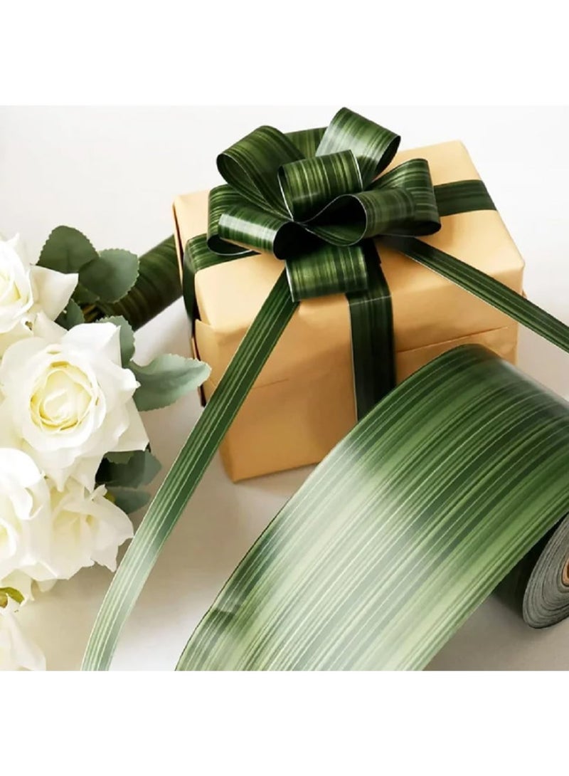 uoobox 1 Roll Aspidistra Ti Leaf Pattern Poly Satin Waterproof Ribbon 4 Inch Floral Craft Decoration (Green, 50 Yards Long) - Image 1