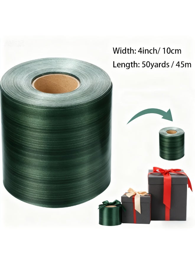 uoobox 1 Roll Aspidistra Ti Leaf Pattern Poly Satin Waterproof Ribbon 4 Inch Floral Craft Decoration (Green, 50 Yards Long) - Image 2