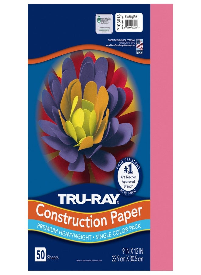 ترو-راي ورق بناء Tru-Ray، لون وردي فاقع، 9 × 12 بوصة، 50 ورقة - Image 1