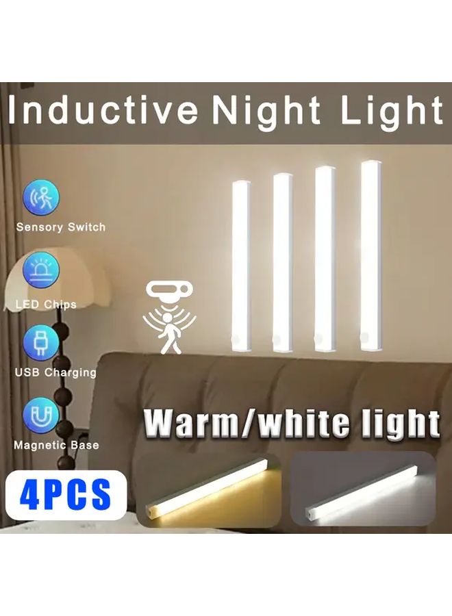 أشرطة إضاءة LED ذات حساسية للحركة بنور دافئ 4 قطع بطول 50 سم، تركيب مغناطيسي وتحويل تلقائي - Image 2