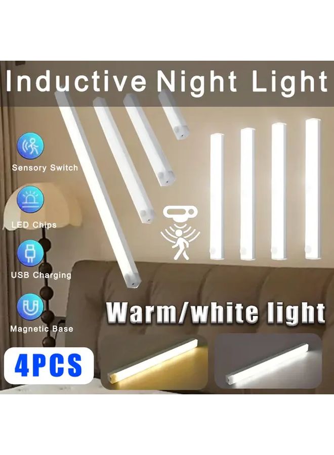 أشرطة إضاءة LED ذات حساسية للحركة بنور دافئ 4 قطع بطول 50 سم، تركيب مغناطيسي وتحويل تلقائي - Image 1