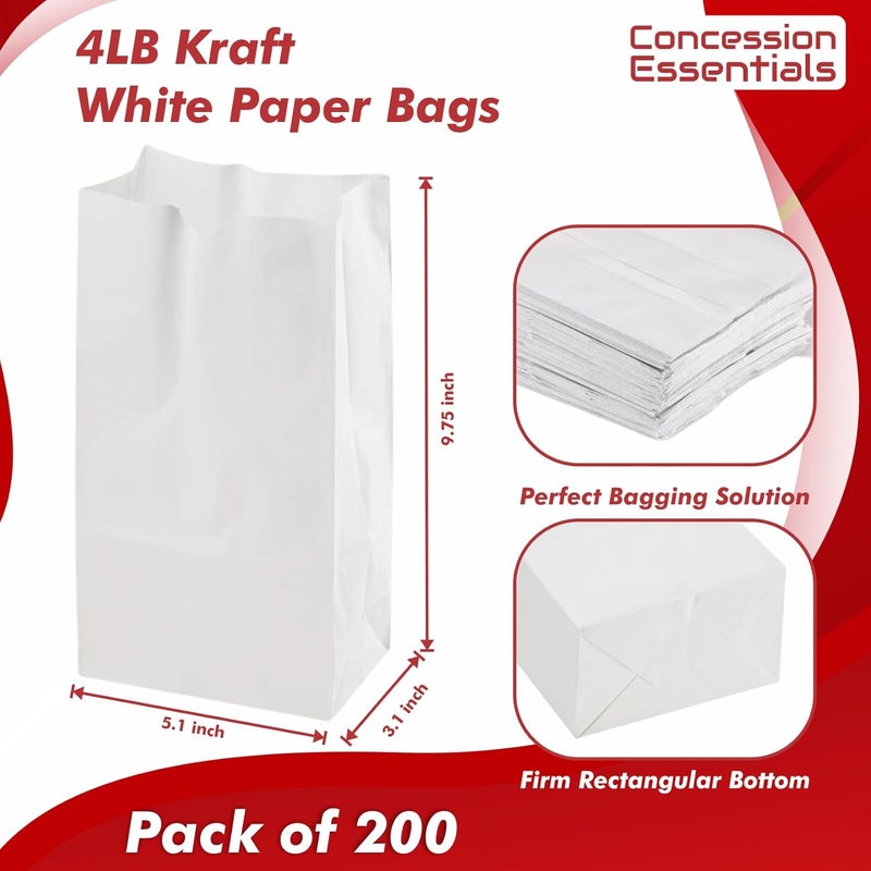 Concession Essentials White Paper Lunch Bags, 4 lb, 200 Count, for Crafts and Holiday Cookies - Image 2