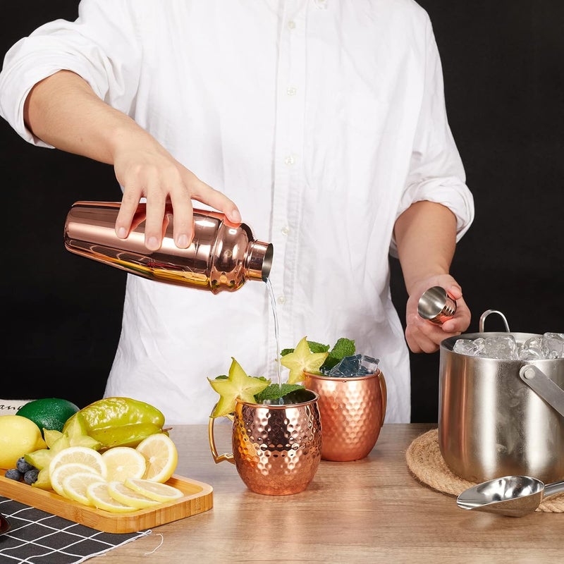 TABLEWARE MELODY طقم أكواب موسكو ميل مجموعة من 3 - أكواب موسكو ميل مطروقة مع شاكر كوكتيل سعة 24 أونصة - طقم هدايا رائع لتناول الطعام والترفيه في البار (طقم أكواب من 3 - شاكر كوكتيل متضمن) - Image 4