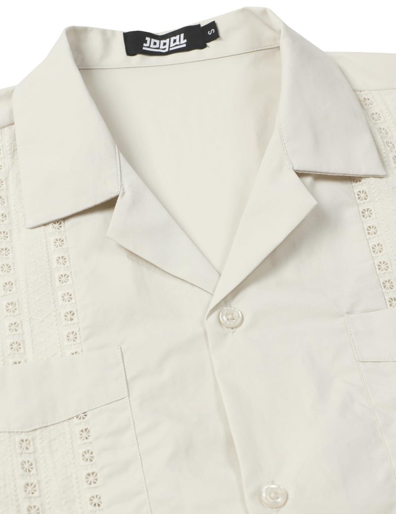 JOGAL Mens Guayabera Shirts Cuban Short Sleeve Casual Button Down Beach Shirt LightKhaki X-Large - Image 4