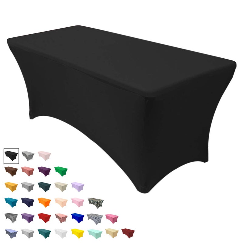 Your Chair Covers YOUR CHAIR COVERS Rectangular Spandex Tablecloth 6ft Fitted Wedding Event Patio Decorations Elastic Fabric Stretch Cover for Folding Table Black 