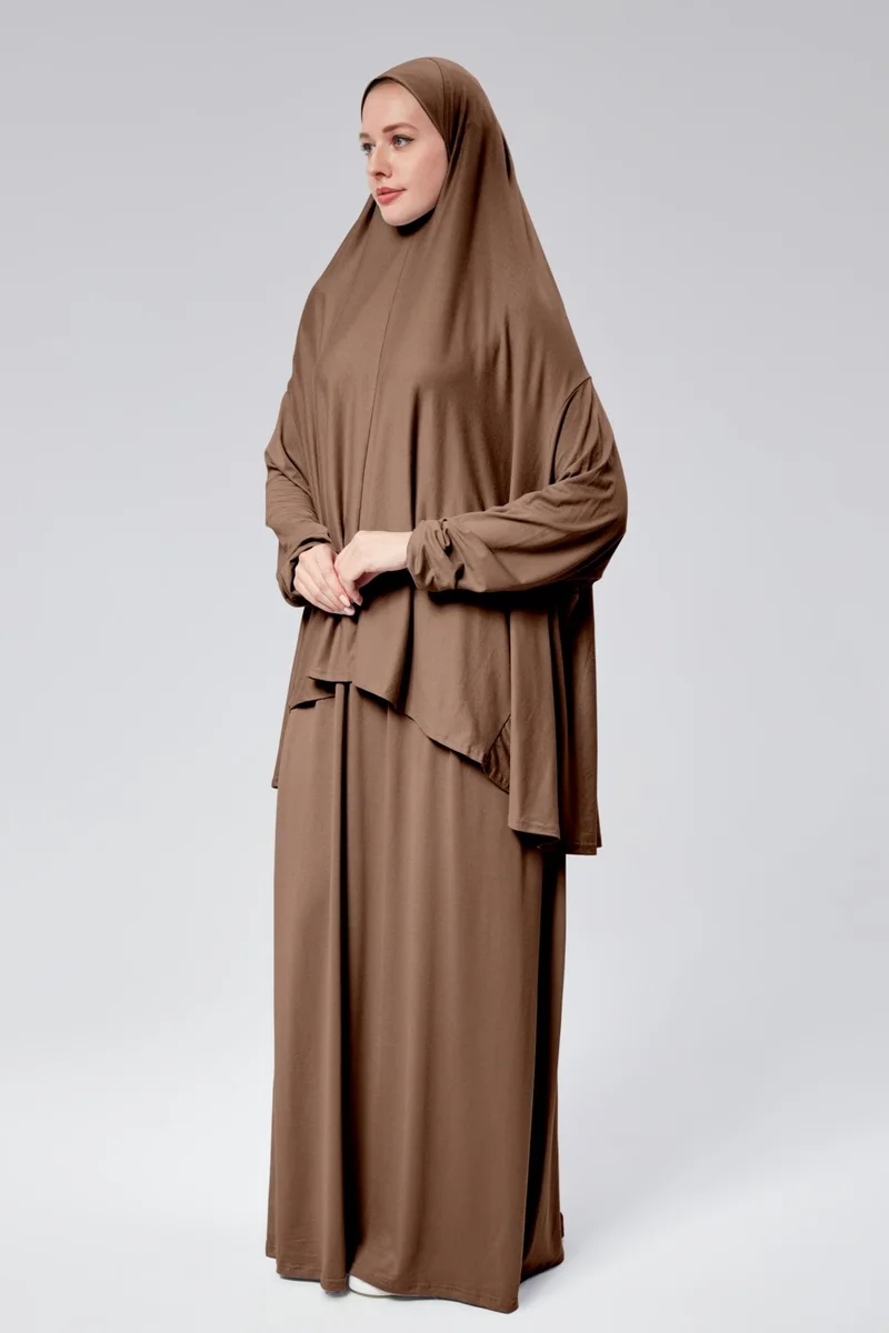 Sonbahar Moda Autumn Fashion Women Two Piece Prayer Dress Headscarf Organic Cotton Elastic Sleeve Non-Slip Combed Cotton Skirt Hijab