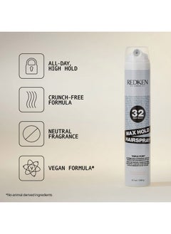 REDKEN Redken Max Hold Neutral Hairspray 32 | Extreme Maximum High Hold Hairspray | Long-Lasting Lift & Frizz Control | For All Hair Types | Neutral Fragrance  - Image 4