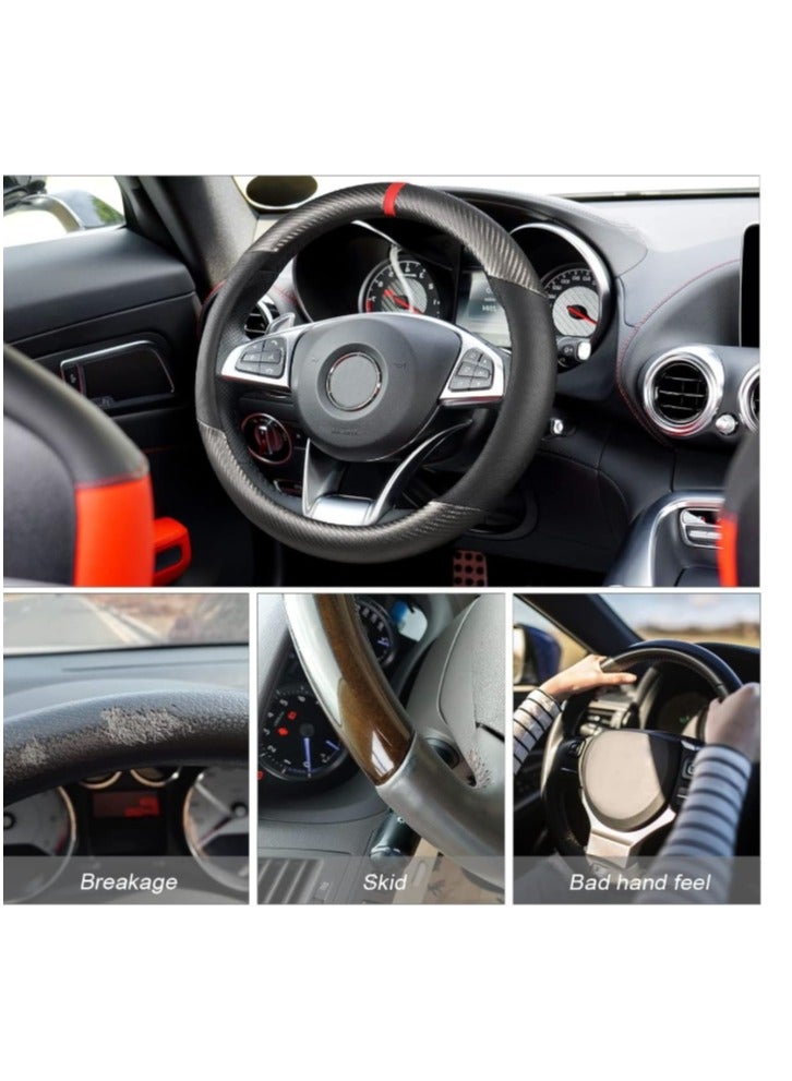 OASIS-TH Carbon Fiber Car Steering Wheel Cover, Universal 15 inch Breathable Anti Slip Steering Wheel Covers, Car Interior Accessories, Fit for Most Car, Trucks, SUV Black Sliver - Image 2