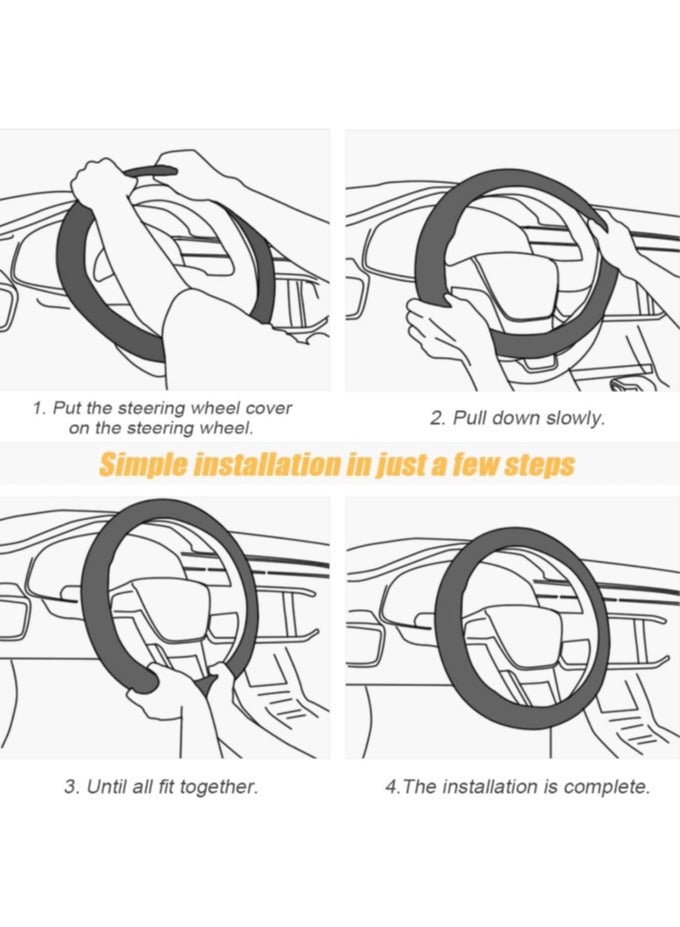 OASIS-TH Carbon Fiber Car Steering Wheel Cover, Universal 15 inch Breathable Anti Slip Steering Wheel Covers, Car Interior Accessories, Fit for Most Car, Trucks, SUV Black Sliver - Image 3