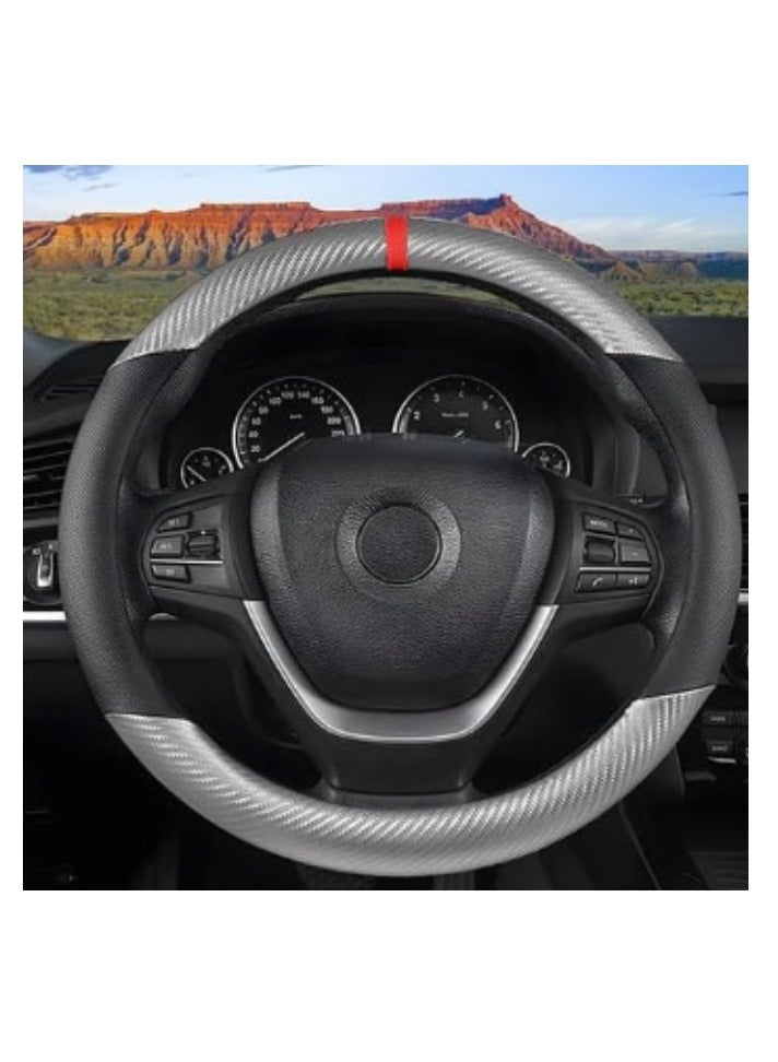 OASIS-TH Carbon Fiber Car Steering Wheel Cover, Universal 15 inch Breathable Anti Slip Steering Wheel Covers, Car Interior Accessories, Fit for Most Car, Trucks, SUV Black Sliver - Image 1