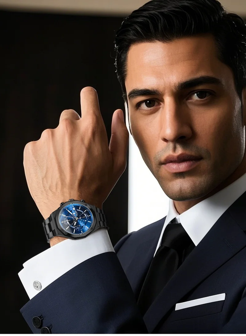 SAPPHERO Men's Wrist Watches Octagonal Stainless Steel Quartz Watch for Men 50M Waterproof Analog Movement with Date Elegant Mens Gift SO2203