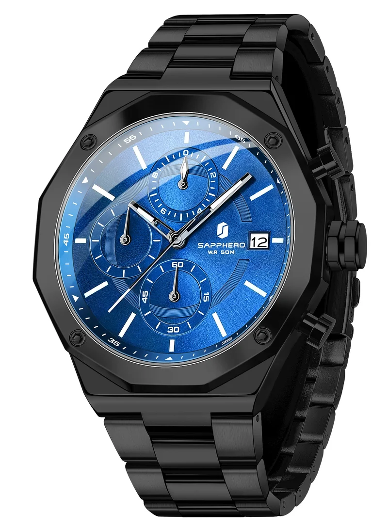 Sapphero SAPPHERO Men's Wrist Watches Octagonal Stainless Steel Quartz Watch for Men 50M Waterproof Analog Movement with Date Elegant Mens Gift SO2203