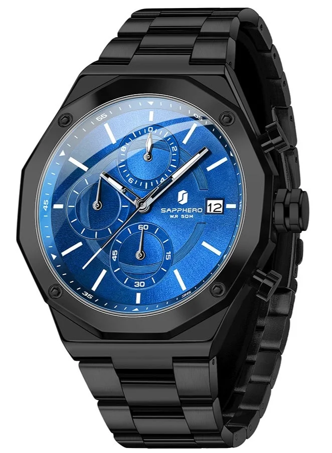 Sapphero SAPPHERO Men's Wrist Watches Octagonal Stainless Steel Quartz Watch for Men 50M Waterproof Analog Movement with Date Elegant Mens Gift SO2203