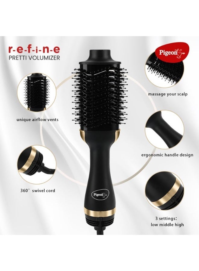 Pigeon Pretti 1200 Watts Volumizer Hair Dryer| 3 Temperature settings (Activated charcoal bristles)| Ceramic coated Brush head| Ionic technology| One Step Styler| 360 Degree Swivel Cord| For Women| 2 Years Warranty - Image 2